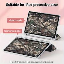 Camouflage Pattern Of Trees And Leaves Blending Seamlessly. This Stylish IPad Case Is Compatible With IPad And  Tab. Made Of TPU Silicone, It Offers Shock And Drop Protection And A Superior Feel. It's An Ideal Gift For Family, Friends, And Loved Ones, And A Perfect Choice For Christmas,Ipad Case,Valentine's Day - 米色 - 查看 6