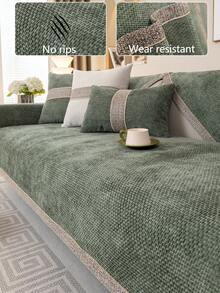 1pc All Season Sofa Cushion Cover, Chenille Dust-Proof Dirt-Resistant Seat Pad, Modern Simple Non-Slip Sofa Blanket, Grey Dust-Proof Dirt-Resistant Slipcover, Machine Washable - Green - View 2