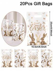 10/20/50 pezzi Sacchetti regalo di Pasqua, sacchetti di plastica con motivo coniglietto di Pasqua marrone con manici, sacchetti per feste di Pasqua, adatti per la caccia alle uova di Pasqua, forniture per feste, confezioni regalo di Pasqua - Multicolore - Visualizzare 12