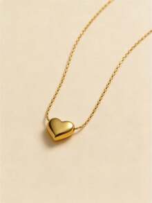 3D Heart Pendant Necklace For Women - Dainty Gold Layering Choker, Coquette Core & Minimalist Everyday Jewelry (Adjustable Chain,  Viral Gift) - Gold - View 5