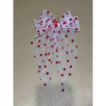 Valentine's Day Heart-Shaped Bow Ribbon Alligator Clip Mesh Hair Clip - Festive Party Headwear - 紅色 - 查看 12