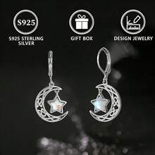 S925 Sterling Silver Celtic Knot Moon Earrings, Moonstone Pendant Earrings