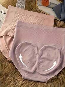 5pcs High Waist Seamless Shaping Panties, Soft & Comfortable, Breathable Solid Color, Suitable For Daily And Formal Occasions, Invisible Seamless Design, Available In Nude, Pink, Purple, Fits Individuals Weighing 80-140 Lbs (Approx. 36-63.5 Kg) - Multicolor - View 5