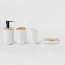 4pcs Plastic Minimalist Rinse Cup, Bathroom Dispenser Bottles, Soap Dish Bathroom Accessories Set