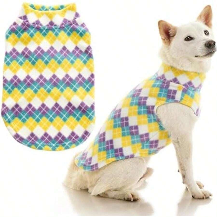 GOOBY - Chaleco de forro polar elástico para perros para clima frío, , mediano(azul (Argyle Blue) Large Length (13.5")) - Multicolor - Ver 1