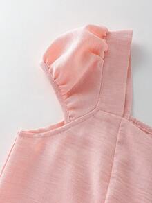 优雅法式粉色方领短袖女式衬衫，修身设计，春夏款