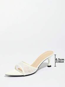 女士优雅穆勒凉鞋 - 蕾丝网面，经典尖头设计，性感收腰，宽鞋面，猫跟/细高跟/低跟，适合春夏时尚、派对、休闲、户外、旅行、职场等场合，一脚蹬，高端品质，镜面鞋面，透气蕾丝质感，简约白色鞋款 - 白色 - 查看 11