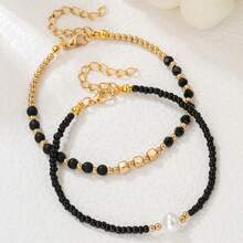 2/4pcs Bohemian Style Elegant Versatile Faux Pearl Beaded Anklet Set, Suitable For Daily Wear, Vacation, Party, Friendship Jewelry