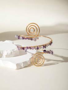 imoli 1件时尚几何金属螺旋对称手工缠绕宝石臂链手链，珠宝礼品，适合女性海滩度假 - 25252-1-G-EP - 查看 3