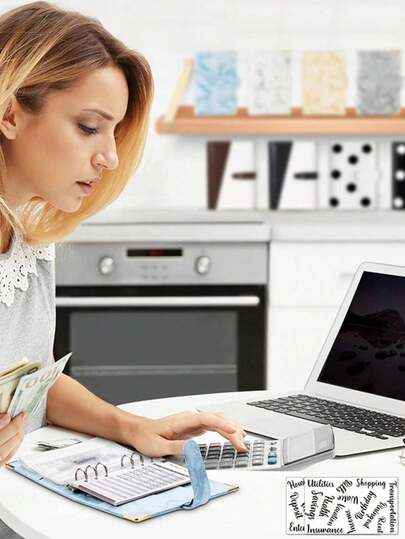 1Pc A6 PU Leather Marble Notebook Binder Budget Planner Money Organizer For Cash Savings Zipper Envelope Pockets Stickers