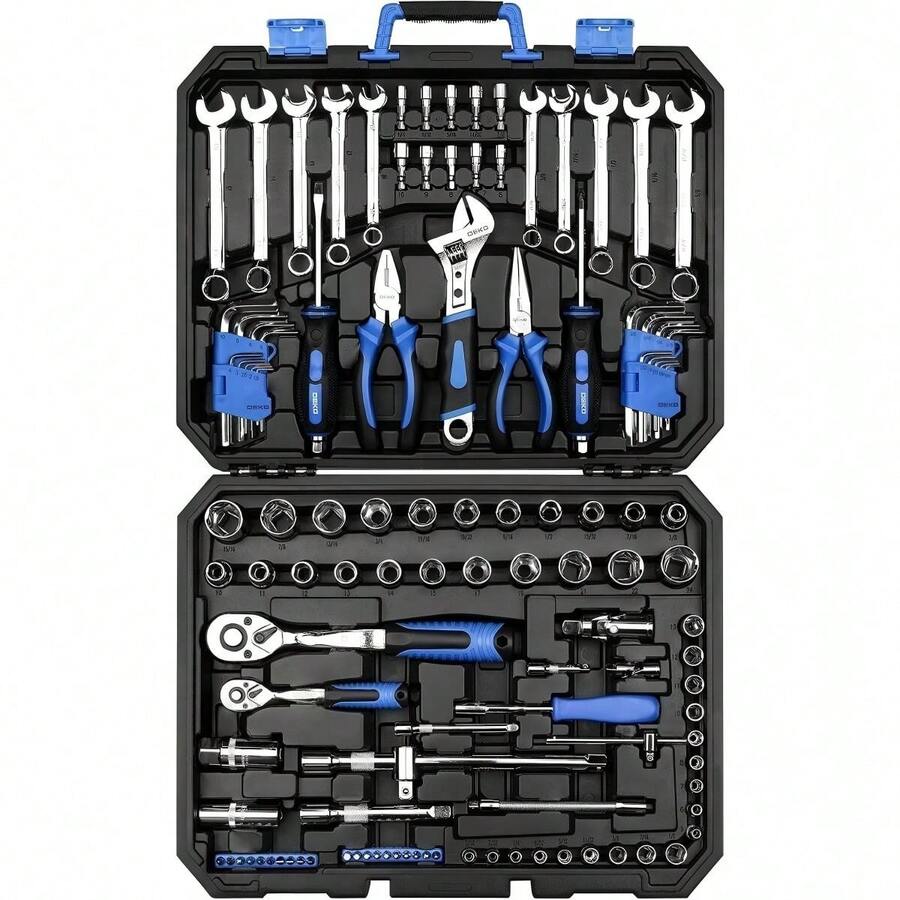 46pcs Tool Kit, Ratchet Wrench, Metric Socket Screwdriver Bits, Suitable For Car, Motorcycle, Bicycle And Household Repair, Plastic Box Set - Multicolor - View 1