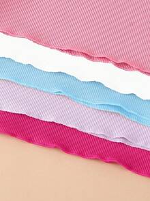 10pcs/Set Girls' Casual Solid Color Knit Fabric Top And Matching Solid Color Shorts Set, Spring/Summer - Multicolor - View 5
