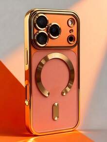 Hadaasi 1个金色奢华电镀透明磁吸无线充电手机壳，兼容 17 Pro Max Air 16 16E 15 14 13 12 11 Pro Max Plus 保护套 - 金色 - 查看 3