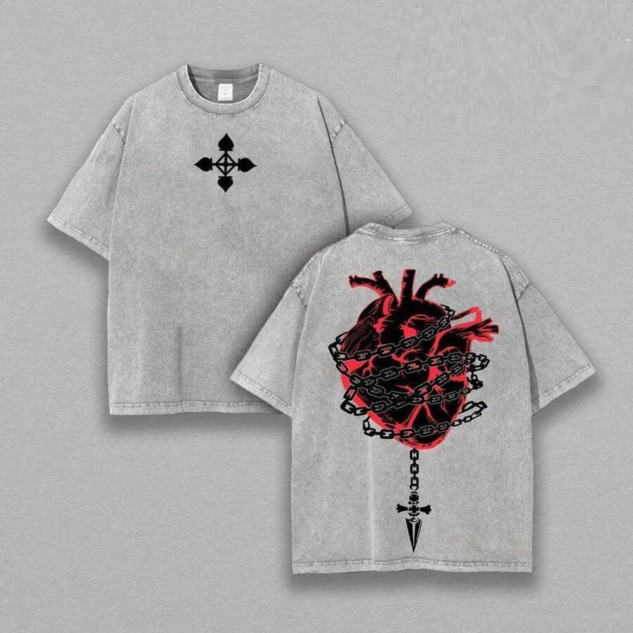 1pc 2026 Men/Women Heavyweight Cotton T-Shirt Retro Dark Cross Print Casual Daily Wear Tropical Outfits Fathers Day Gift Summer Tops Mens Clothes Ropa - 灰色 - 查看 1