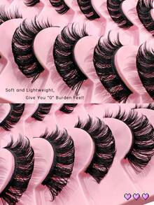 10 Pairs D Curl Russian Strip False Eyelashes Cat Eye Lashes Natural Look Fluffy Faux Mink Lashes Volume Wispy Long Foxy Eye Lifting Look Fake Eyelashes Strip Lashes, Lashes, Eyelashes, Fake Lashes - russian strip lashes - View 7