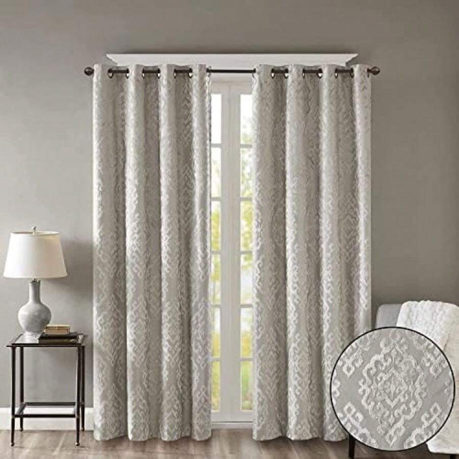 Sun Smart Mirage - Cortina oscurecedora 100% Total para Ventana, Panel de Cortina de Damasco Jacquard de Punto para oscurecer la habitación con Ojales en la Parte Superior, 50 x 108 Pulgadas, Color(127An x 274.3Al cm (1 Paneles) Gris) - Multicolor - Ver 1
