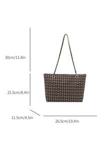 Bolsa Tote de Grande Capacidade para Mulheres, Nova Bolsa Versátil Casual, Bolsa de Ombro Xadrez de Moda Coreana para Transporte, Bolsa de Grande Capacidade Europeia e Americana no Exterior, Nova Bolsa Ins 2026, Bolsa Tote Texturizada Xadrez para Transporte - Preto - Visão 6