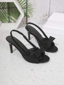 Women's Elegant Black Pointed Toe High Heel Sandals, Fashionable Bow Backless Party & Commute Shoes, Solid Color Versatile High Heels, French Sweet Style Versatile, Suitable For Vacation, , Shopping, Nightclub, Prom, Spring/Summer - Black - View 9