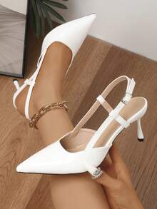 2026 New White High Heel Shoes For Women, Pointed Toe Fairy Style, Versatile Backless Sandals To Pair With Dresses - White - View 1