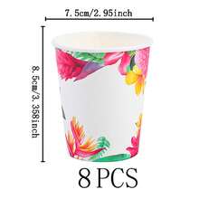 热带植物图案一次性餐具套装，7/9英寸派对餐盘，一次性纸盘和纸杯，适用于节日、婚礼、订婚、生日、派对、庆祝活动 - 彩色 - 查看 9