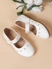 Giày bệt mũi tròn màu trắng đính ngọc trai, thiết kế tối giản với khóa dán, dành cho bé gái, mềm mại và thoải mái, thích hợp cho mùa xuân/hè, giày Mary Jane Oxford cho hoạt động ngoài trời, kỳ nghỉ, biểu diễn, dự tiệc. - trắng - Xem 11