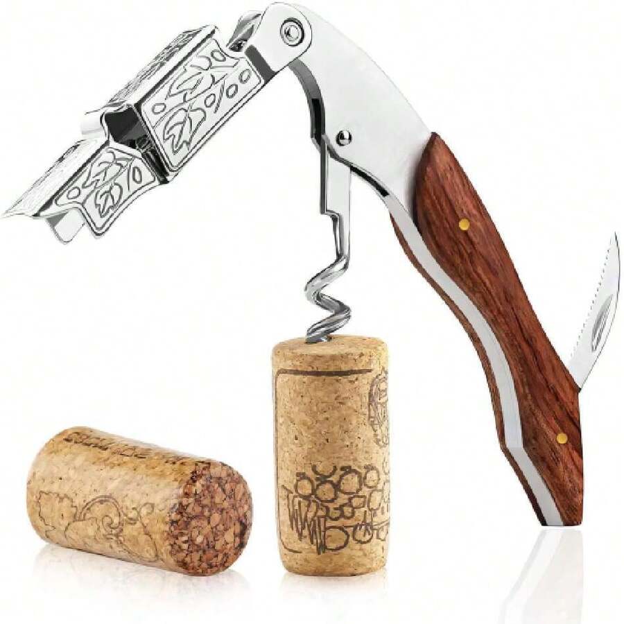 Sacacorchos de Sommelier Profesional,Abrebotellas de vino con mango de acero inoxidable y mango largo de palisandro,Corta-cápsulas integrado,para camareros,sommeliers,bartenders de bares,restaurantes,38263048 - Multicolor - Ver 1