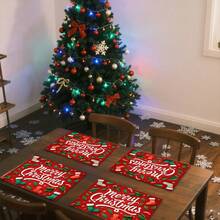 Conjunto com 1 unidade/1 peça/4 peças/6 peças/100 peças de jogos americanos estampados com tema natalino, isolantes térmicos, ideais para decoração de casa, refeições festivas, cozinha e festas. Também podem ser oferecidos como presentes de Natal. - Multicolorido - Ver 5