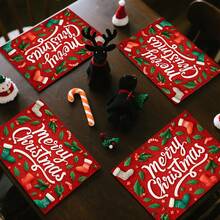 Conjunto com 1 unidade/1 peça/4 peças/6 peças/100 peças de jogos americanos estampados com tema natalino, isolantes térmicos, ideais para decoração de casa, refeições festivas, cozinha e festas. Também podem ser oferecidos como presentes de Natal. - Multicolorido - Ver 9