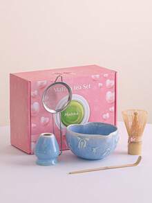 日本陶瓷抹茶搅拌器套装，蝴蝶结礼盒，心形，抹茶茶道用具，限量版粉色礼盒，女士适用，圣诞节、情人节、生日、感恩节礼物 - 彩色 - 查看 4