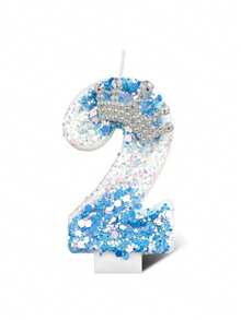 Ombre Blue Crystal Crown Numbered 0-9 Birthday Princess Theme Party Cake Decorative Candles - Blue - View 14