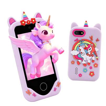 儿童益智智能手机玩具，独角兽主题，支持内存卡，款式多样，惊喜礼物，3-12岁儿童的完美生日礼物