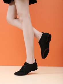 1.5厘米低跟黑色系带女士拉丁舞鞋，软底瑜伽练习鞋，黑色运动鞋，专业芭蕾舞表演鞋，舒适柔软轻便的现代舞/爵士舞/莎莎舞鞋