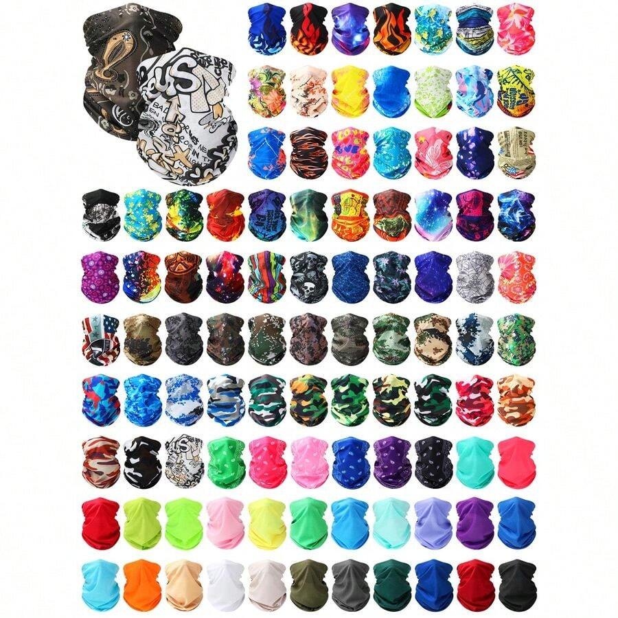 Pcs Bulk Neck Gaiters for Men Women Balaclava UV Face Mask Headband Face Covering Neck Tube Scarf Outdoor,100 Style - Polainasdecuello - Ver 1