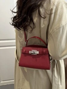 1件女士新款迷你时尚纯色优雅单肩包，肩带和金属扣装饰休闲方形包，红色，百搭时尚街头风斜挎包，适合购物、通勤、日常搭配，是女士日常使用的完美之选。 - 紅色 - 查看 5