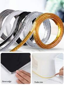 1 Roll 3 Meters Multi-Purpose Self-Adhesive Caulk Strip, Decorative Trim For Makeup Mirror/Glass Frame, Edging Strip, Available In Black/Colorful Gold/Silver/White, Waterproof & Mildew-Resistant Decorative Strip For Home & Kitchen - Multicolor Length 3 Meters - View 1