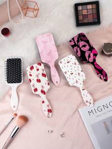 1pc Y2K Aesthetic Series Air Cushion Comb, Featuring Unique Y2K Style Elements Such As Cherry, Butterfly, Heart, Lip Print, Bow, Flower, Candy Patterns, Designed Delicately, Straight Hair Brush, Made Of PC+TPU Material. - Multicolor - View 2