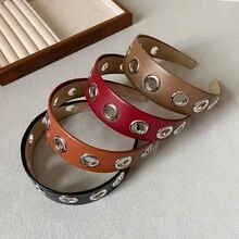 Personalized Wide Leather Headband, Punk Style, Minimalist Hollow Metal Headband, Pressure Hair Accessories And Headpieces, Hair Band, Hair Hoop - Multicolor - View 4