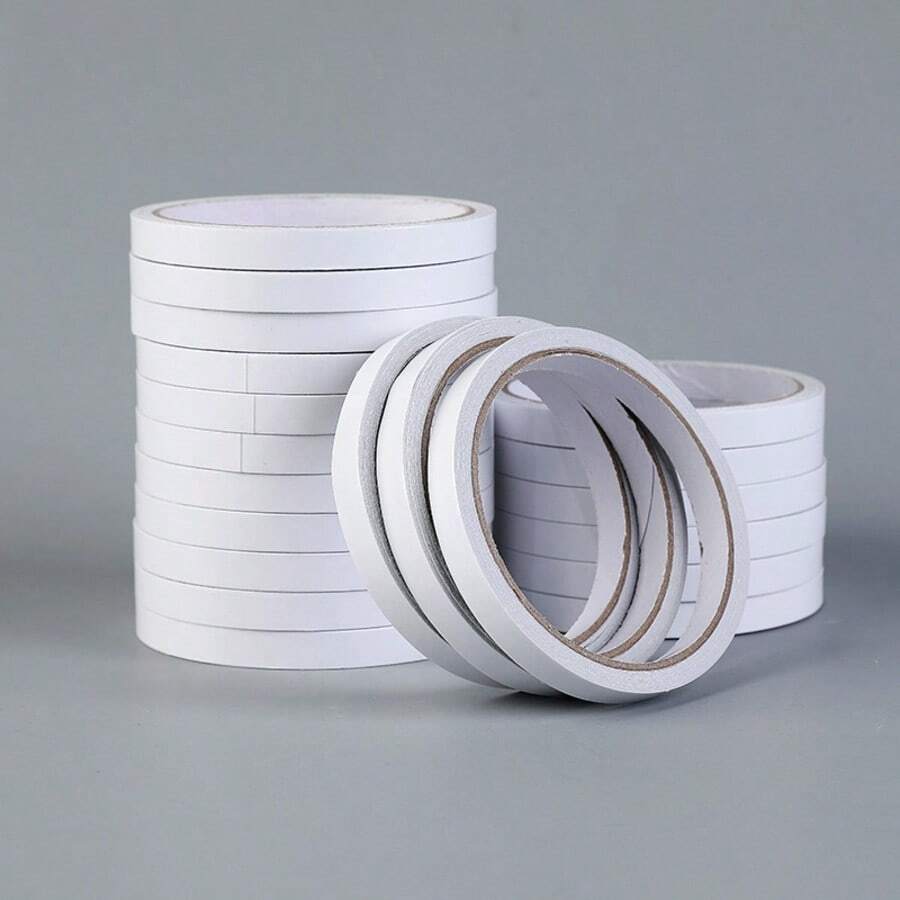 0.8cm White Transparent Double-Sided High Viscosity Adhesive Tape, 12m/Roll, 2 Rolls/Pack, For Students And Office DIY - White - View 1