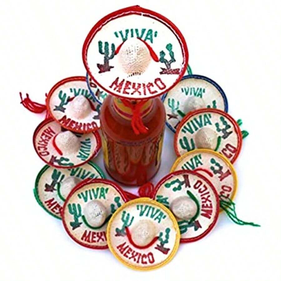 DOne Dozen Pk Mexico Party Favors - Tiny Sombrero Hats Mini For Bottles Mexican Decorations Viva Hat Mexicas For Fiesta Straw Decoraciones-Cupcake Toppers Cinco De Mayo Plies - As Pic - View 1