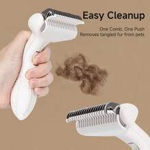 Stainless Steel Dog Deshedding Brush - Floating Grooming Brush, Designed For Long-Haired Breeds, One-Click Tangle-Free, Ergonomic Handle, Battery-Free Pet Grooming Essential, Pet Grooming Tool, Dog Deshedding Brush, Double-Layer Dog Brush, Fashionable Design, Rust-Resistant Material, Sturdy Construction, Suitable For All Dog Breeds - Green - View 4