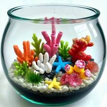 5件套随机海洋主题人造珊瑚、海星和海藻装饰套装，适用于水族箱和鱼缸装饰（颜色随机） - A - 查看 5