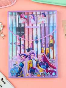 12pcs/Box Kpop Demon Hunters Cartoon Witch Girl Group Star Design Erasable Neutral Pens, Thermal Erasable Pens, Student Writing Pens, Back To School Gift - Multicolor - View 8