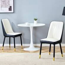 Set Of 2 Modern Dining Chairs In Black And White Combined PU Leather And Black Metal Legs For Various Areas Such As The Dining Room, Kitchen. - White - View 3