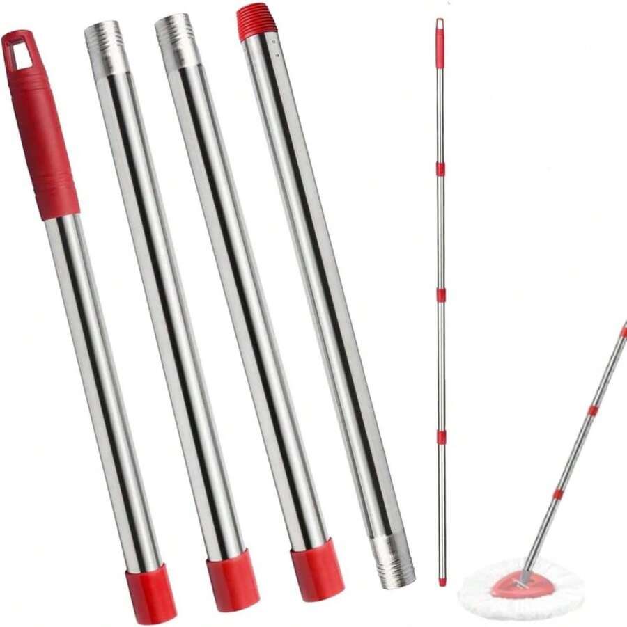 Spin Mop Replacement Head Mop Replace Head Compatible With O Cedar EasyWring Spin Mop - 4 O-Ceda Mop Refills,30-58in Mop Handle And 1 Mop Base And 1 Mop Base Scrub Brush Combo Set - MàuD - Xem 1