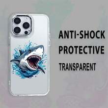 Tiburón furioso con la boca abierta en el agua. Esta elegante funda es compatible con los modelos  17, 16, 15, 14 Pro Max, 13, 12, 11, XR y XS Plus. Fabricada en silicona TPU, ofrece protección contra golpes y caídas, además de una sensación superior. Es un regalo ideal para familiares, amigos y seres queridos, y una opción perfecta para Año Nuevo. - transparente - Ver 3
