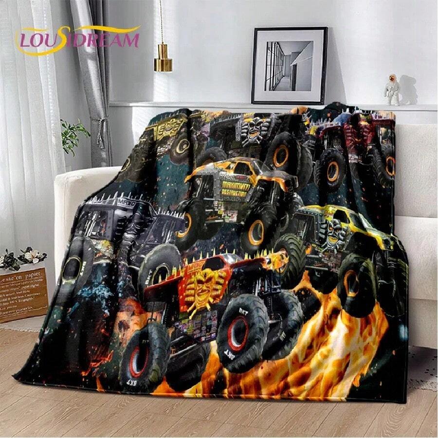 Cartoon Monster Jam 3D Monster Truck Blanket,Soft Throw Blanket For Home Bedroom Bed Sofa Picnic Travel Office Cover Blanket (26).Jpg - trắng - Xem 1