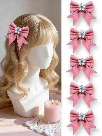6 st hårspännen för flickor, pärlrosédekor med strass, lämplig för daglig dekoration