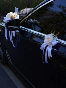 婚车后视镜、门把手、车头装饰花、人造玫瑰花、婚礼节日装饰花束、婚车鲜花 - 香檳色 - 查看 10
