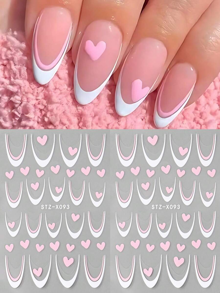 2 miếng dán móng tay hình trái tim 3D, độc quyền cho Ngày Valentine - Hình dán móng tay tự dính họa tiết trái tim màu hồng, phụ kiện trang trí móng tay. - Nhiều màu - Xem 1