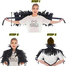 女士哥特式黑色羽毛披肩斗篷，复古乌鸦角色扮演配饰，万圣节天鹅女巫服装，波西米亚风格时尚配饰 - 羽毛護肩 - 查看 3